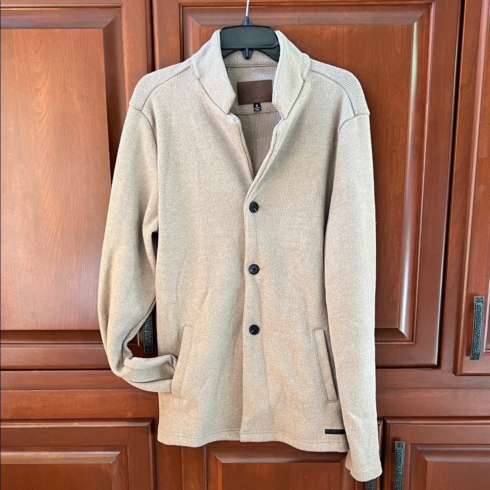 Men's Tan Button-Up Sweater Jacket